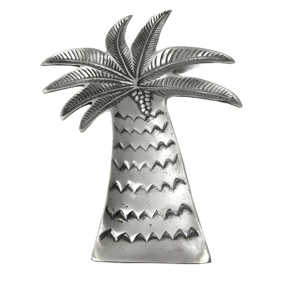 Decor Direct Dining Aluminum Palm Tree Serving Tray Silvertone Summer Party Decor Aluminum